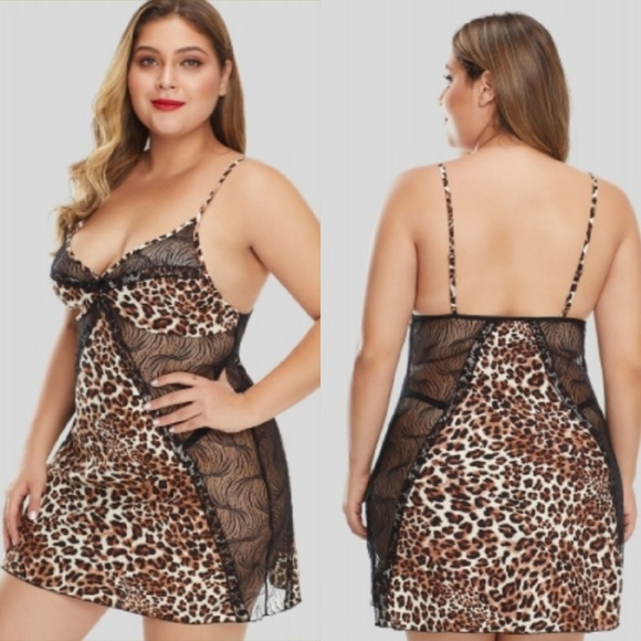 ❤ Leopard Lace Plus Lingerie Slip Sexy #datenight - Picture 3 of 6